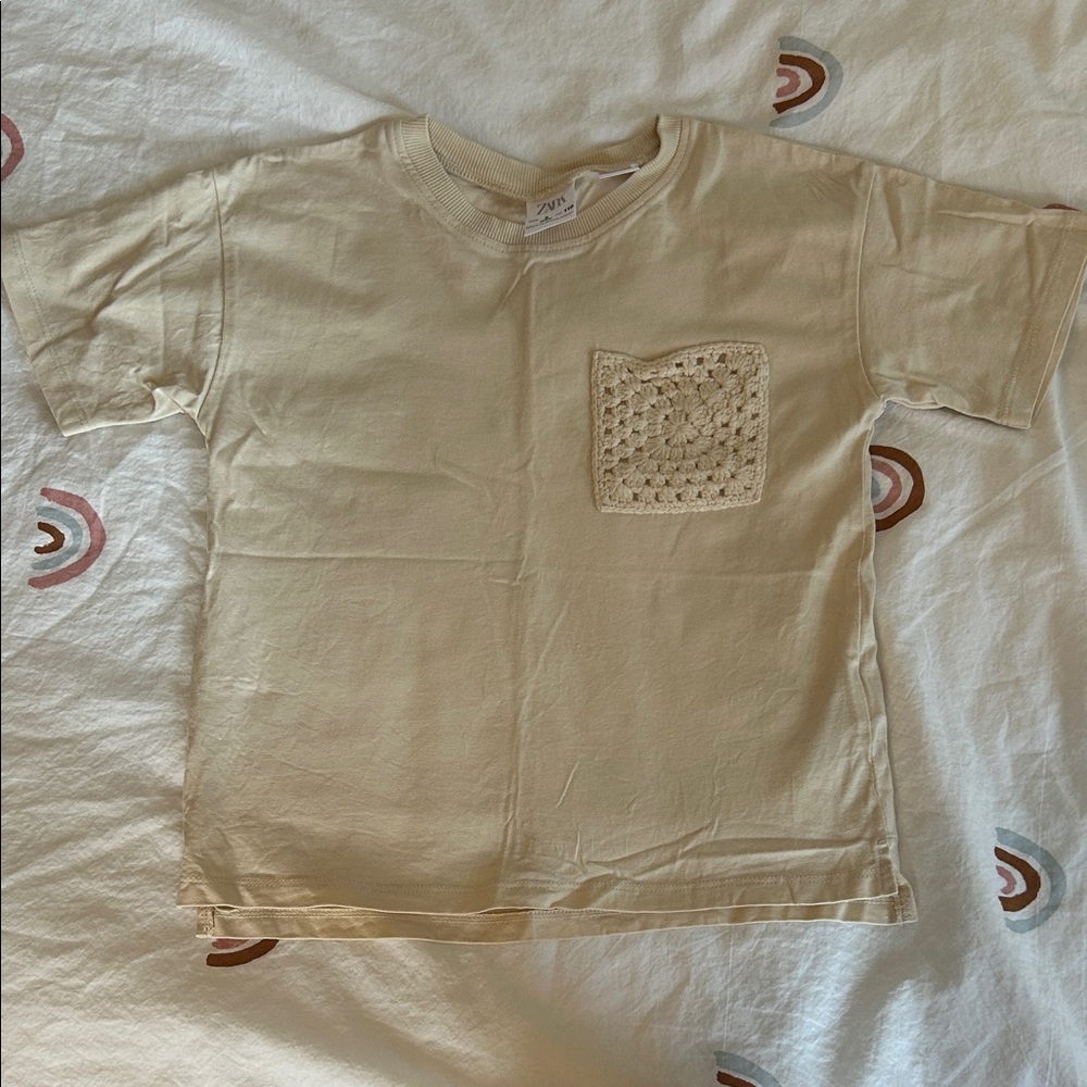 Zara Kids Beige T-Shirt with Crochet Pocket